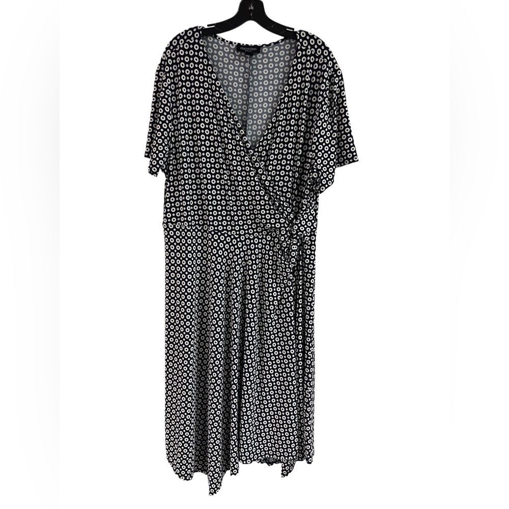 Pleione Blue White Circle Print Handkerchief Hem Faux Wrap Dress Size 2X